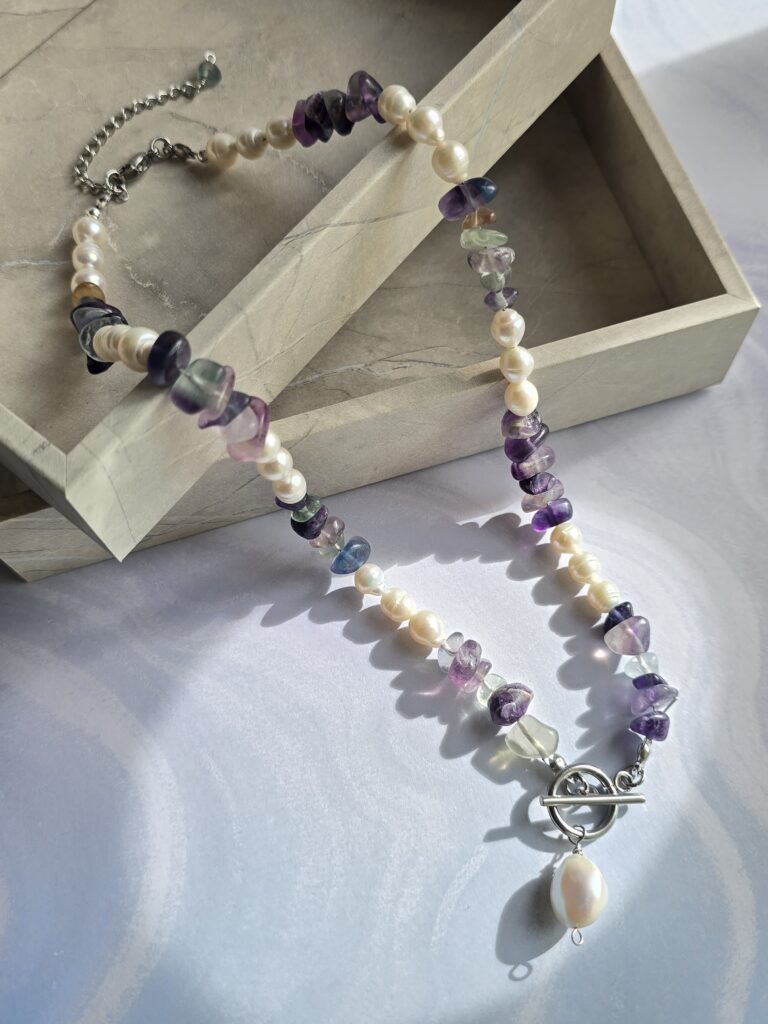 Natural gemstone and pearl necklace