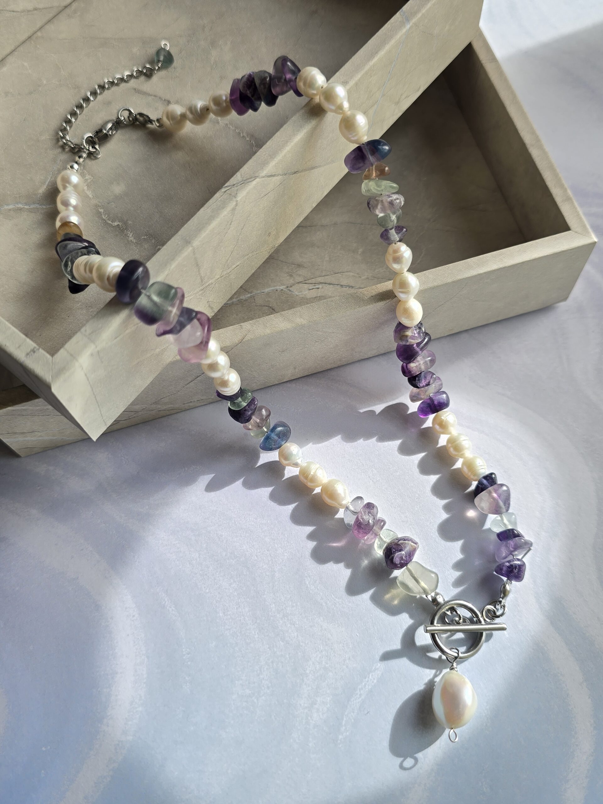 Natural gemstone and pearl necklace