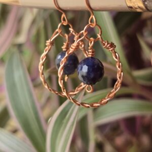 Copper braided earrings with natural gemstone