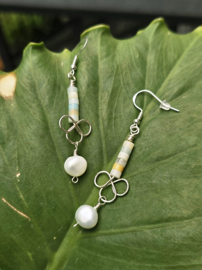 Amazonite and Freshwater Pearl earrings