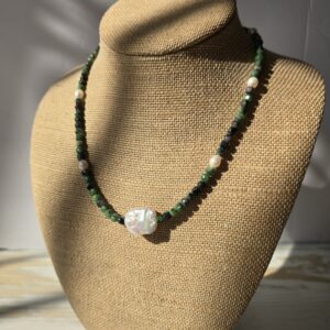 Ruby Zoisite and Freshwater Pearl Beaded Necklace