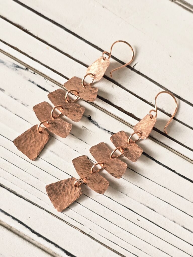 Hammered Copper Fishbone Earrings