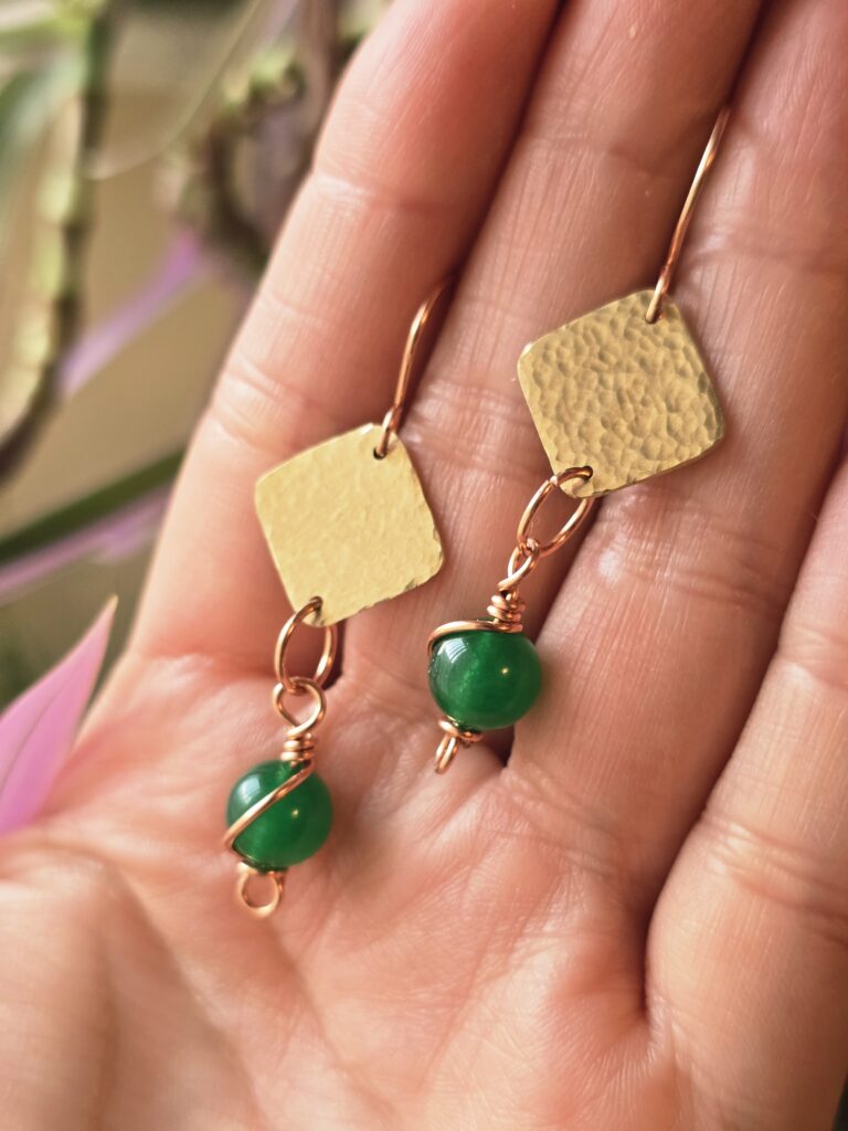 Brass and Copper Gemstone Earrings
