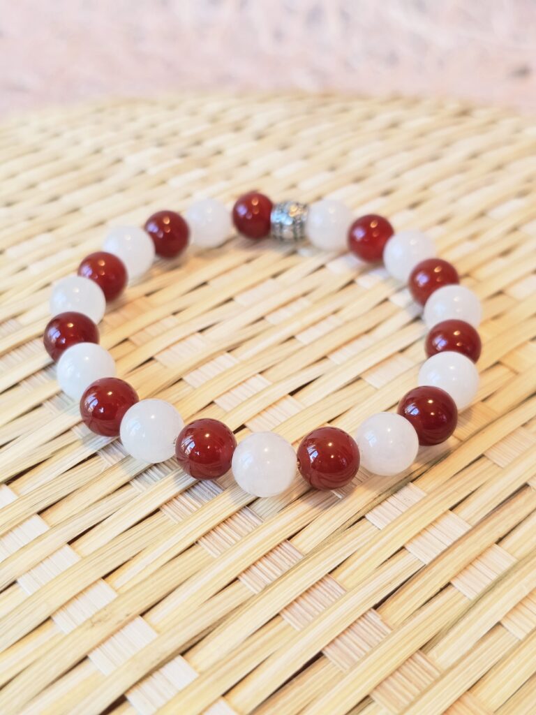 White Jade and Carnelian stretch bracelet