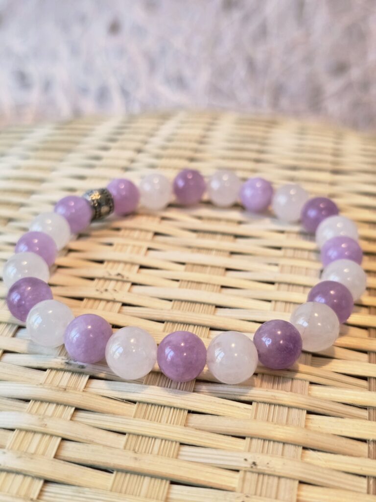 Rose Quartz and Purple Jade stretch bracelet